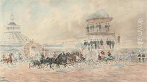 Carriage Racing With George V Looking On From The Stands Oil Painting by Hans Gottfried Wilda