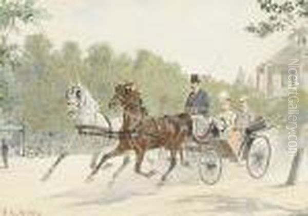 A Carriage Ride Oil Painting by Hans Gottfried Wilda