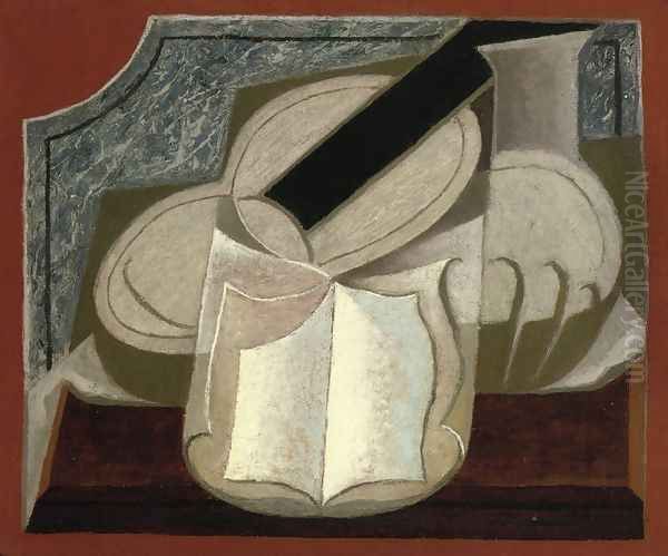 Book and Guitar Oil Painting by Juan Gris