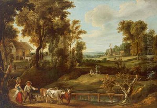 Paesaggio Boschivo Con Una Coppia Di Pastori Oil Painting by Jan Wildens