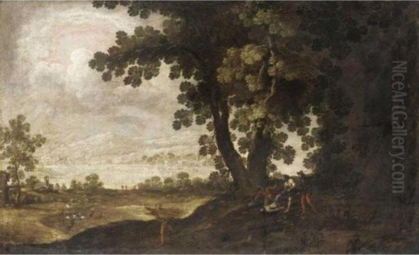 A Wooded Landscape With Bandits Attacking Travellers Oil Painting by Jan Wildens