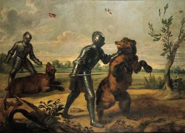 A Bear Hunt Oil Painting by Jan Wildens