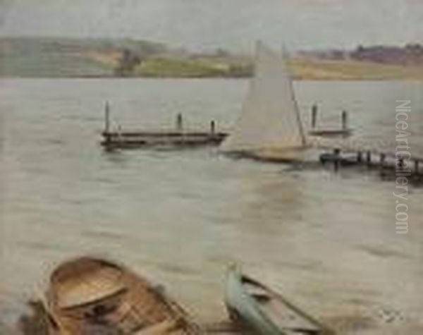 Boats Along The Shore Oil Painting by Irving Ramsay Wiles