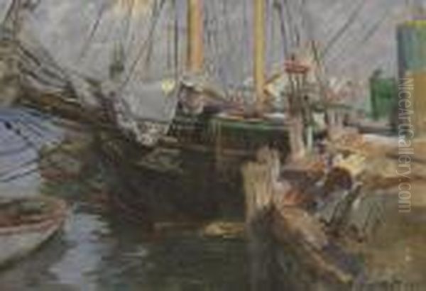 Schooners At Anchor Oil Painting by Irving Ramsay Wiles