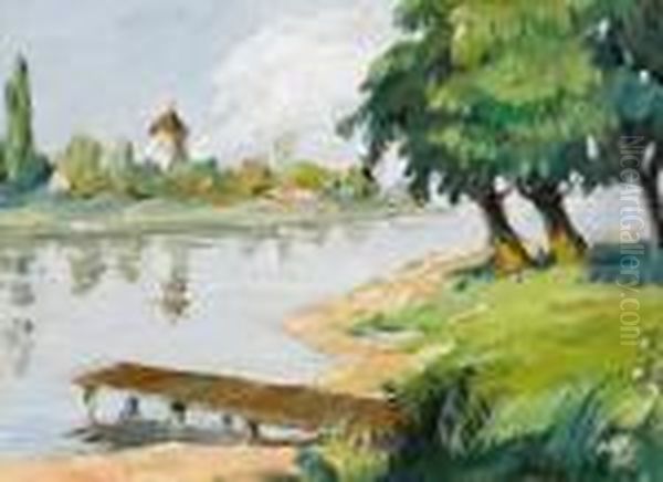 Shoreline With Dock Oil Painting by Irving Ramsay Wiles