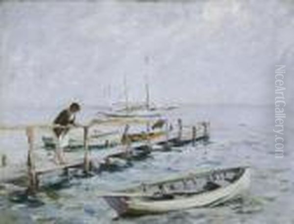 The Dock Oil Painting by Irving Ramsay Wiles