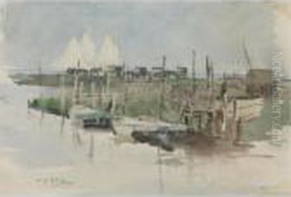 Fish Mongers' Wagons, Riverhead,
 Long Island And Landscape,riverhead, Long Island: A Double-sided 
Drawing Oil Painting by Irving Ramsay Wiles