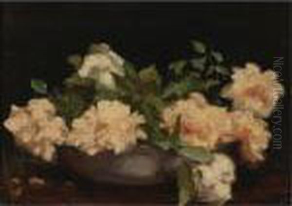 Peonies In A Bowl Oil Painting by Irving Ramsay Wiles