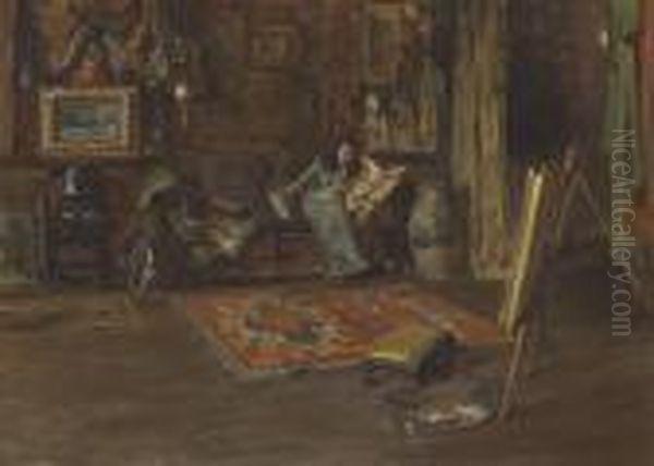 Interior Of William Merritt Chase's Tenth Street Studio Oil Painting by Irving Ramsay Wiles