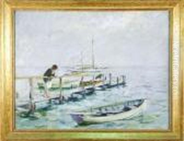 American, - The Dock, Circa1927 Oil Painting by Irving Ramsay Wiles