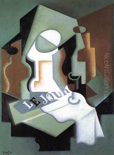 Bottle and Fruit Dish Oil Painting by Juan Gris