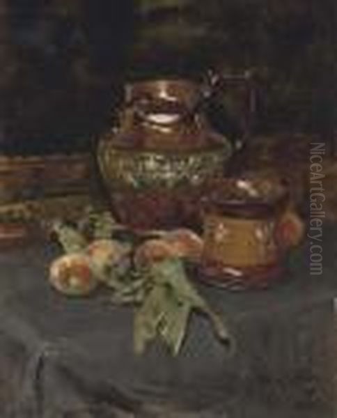 Still Life With Lusterware And Peaches Oil Painting by Irving Ramsay Wiles