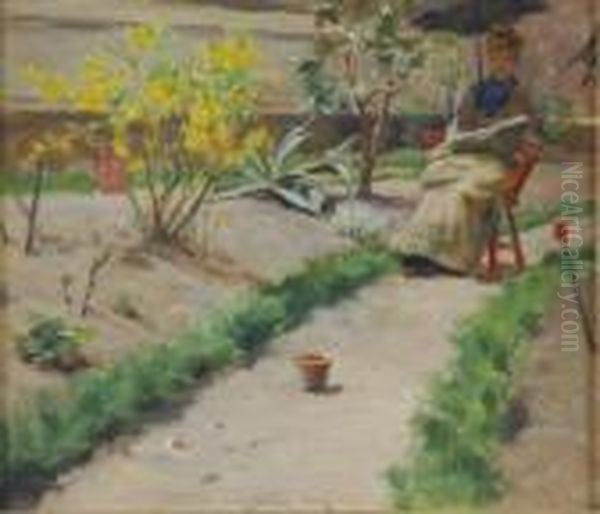 In The Garden Oil Painting by Irving Ramsay Wiles