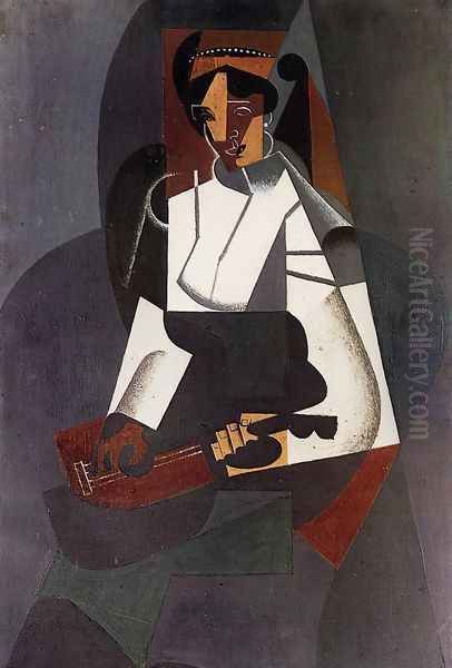 Woman with a Mandolin (after Corot) Oil Painting by Juan Gris