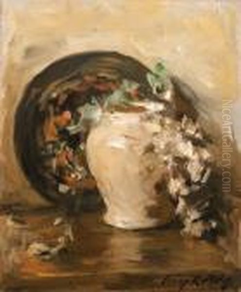 Still Life With Vase And Plate Oil Painting by Irving Ramsay Wiles