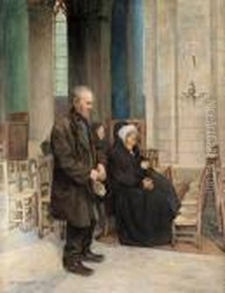 At Mass. In St. Germain Des Pres Oil Painting by Carl Wilhelmson