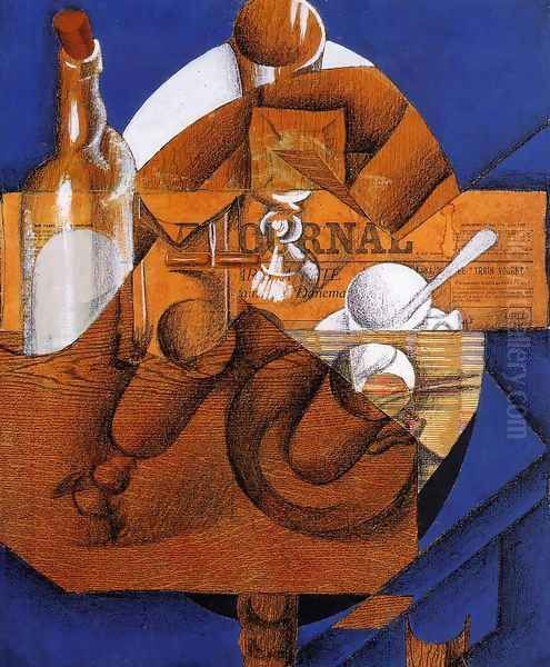 Glass, Cup and Bottle Oil Painting by Juan Gris