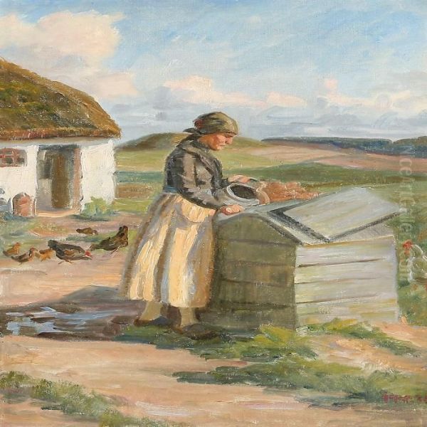 Woman At A Well Oil Painting by Johannes Martin Fastings Wilhjelm