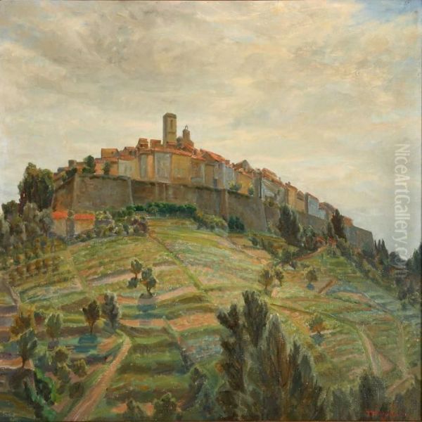 Summer Day At Saintpaul De Vence, South France Oil Painting by Johannes Martin Fastings Wilhjelm