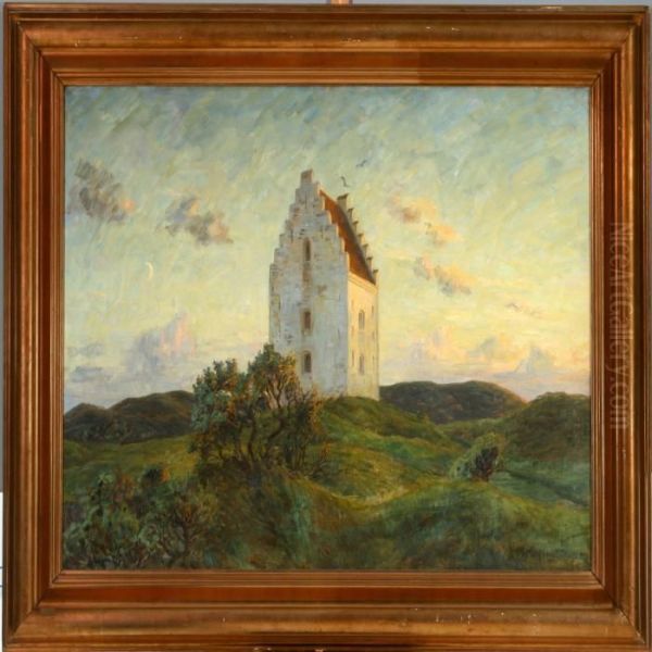 The Sand Coveredchurch In Skagen, Denmark Oil Painting by Johannes Martin Fastings Wilhjelm