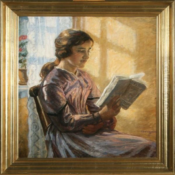 A Reading Girl By The Window Oil Painting by Johannes Martin Fastings Wilhjelm