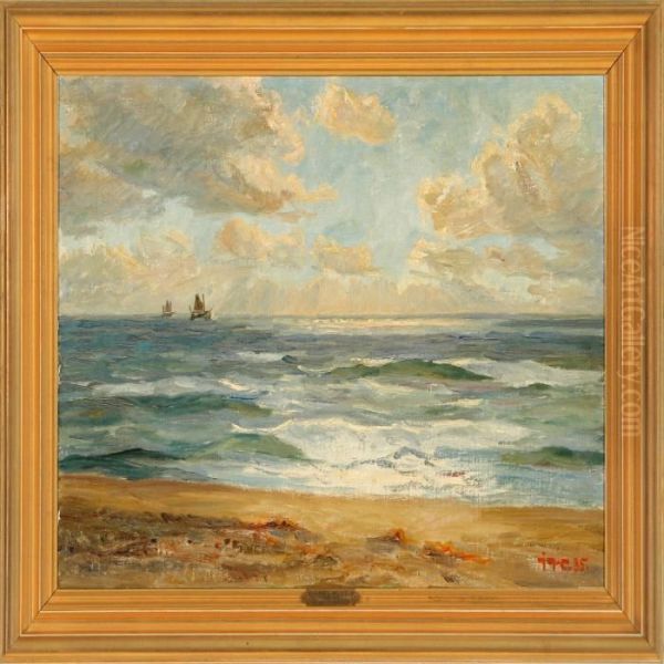 Breakers Along Thecost Of Skagen Beach, Denmark Oil Painting by Johannes Martin Fastings Wilhjelm