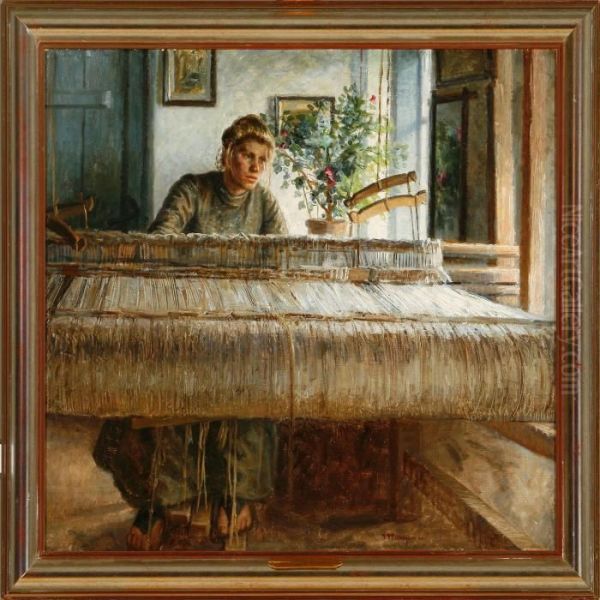 Anna At The Loom Oil Painting by Johannes Martin Fastings Wilhjelm