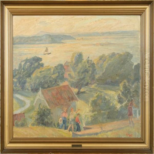 A Danish Summerlandscape With Playing Children Oil Painting by Johannes Martin Fastings Wilhjelm