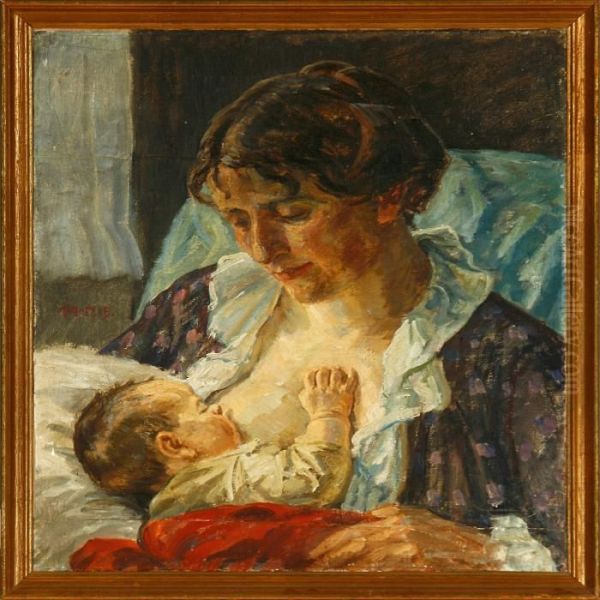 A Mother And Her Child Oil Painting by Johannes Martin Fastings Wilhjelm