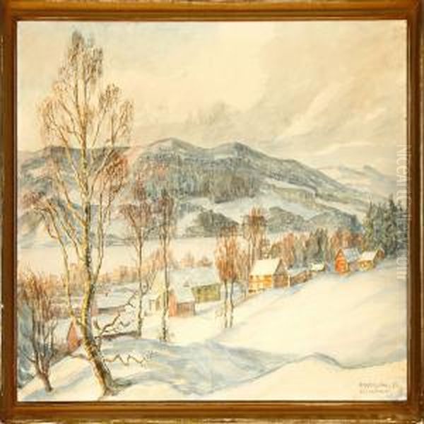 A View Over Lillehammer In Norway Oil Painting by Johannes Martin Fastings Wilhjelm