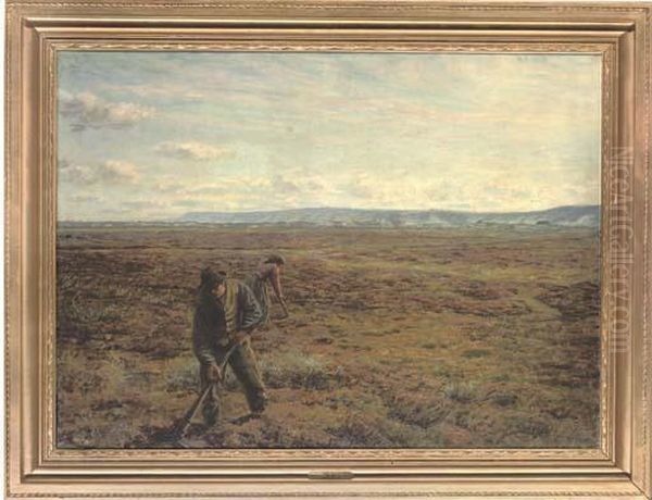 Tilling The Field Oil Painting by Johannes Martin Fastings Wilhjelm