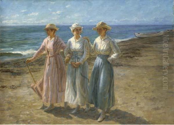 On Skagen Beach Oil Painting by Johannes Martin Fastings Wilhjelm