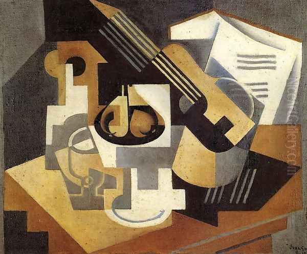 Guitar and Fruit Bowl on a Table Oil Painting by Juan Gris