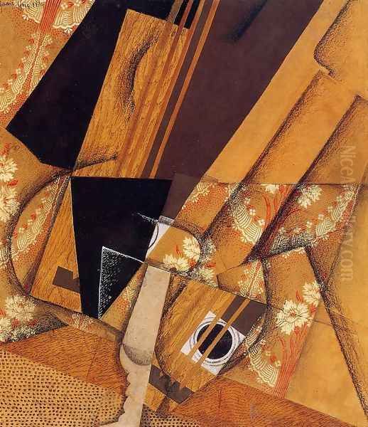 Guitar and Glass Oil Painting by Juan Gris