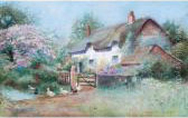 Country Cottage With Ducks Oil Painting by Arthur Stanley Wilkinson