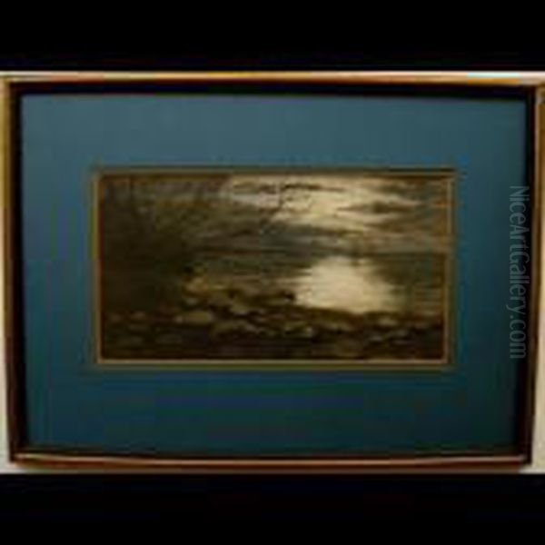 Moonlit Lake Oil Painting by Thomas Harrison Wilkinson