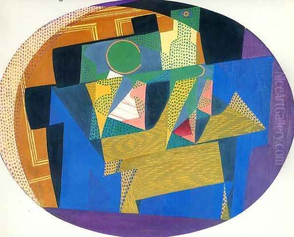 Fruit Bowl with Bottle I Oil Painting by Juan Gris