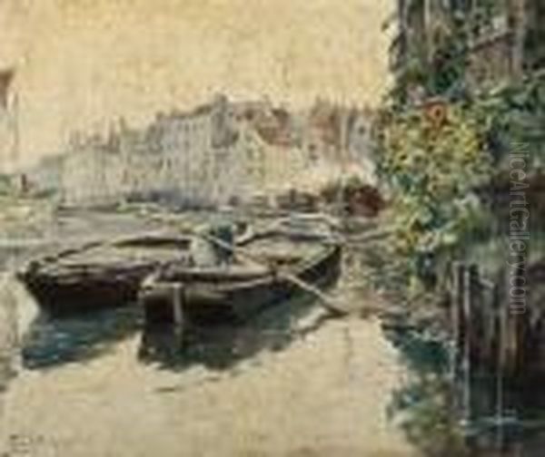 Bloemen Langs Een Kanaal Te Gent Oil Painting by Ferdinand Willaert