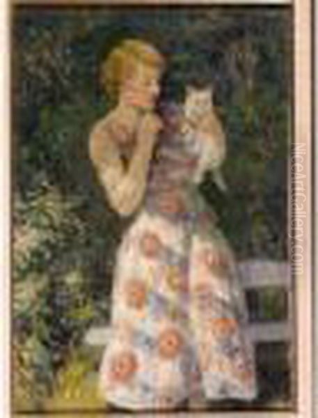 Jeune Femme Et Le Chaton Oil Painting by Ferdinand Willaert