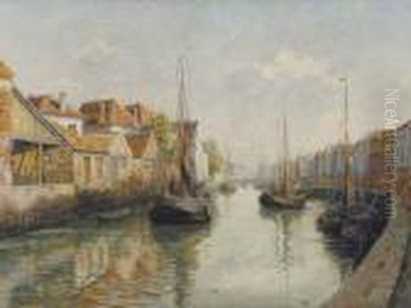 Canal A Gand Oil Painting by Ferdinand Willaert