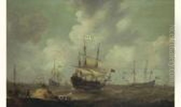 Marine Avec Trois Vaisseaux Hollandais Oil Painting by Abraham Willaerts