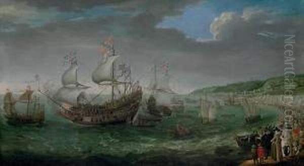 The Embarkation Of The Elector Palantine In The 'prince Royal' Oil Painting by Adam Willaerts