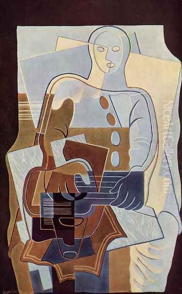 Pierrot with Guitar Oil Painting by Juan Gris