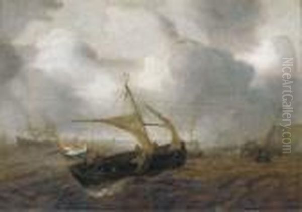 Shipping In Choppy Waters Oil Painting by Adam Willaerts