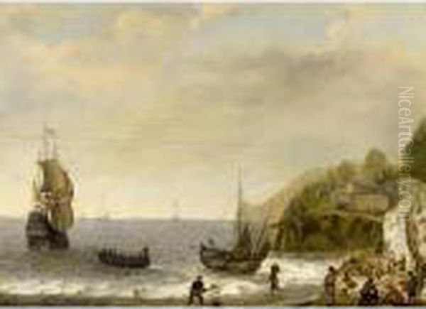 Seascape With Fisherfolk On A Beach Oil Painting by Isaac Willaerts