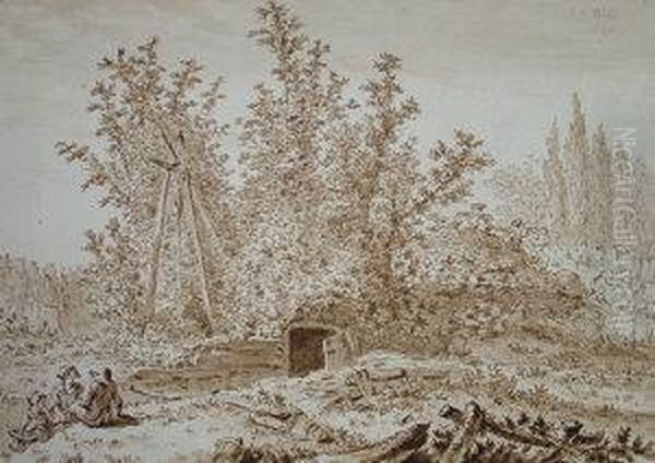 Figures By A Well With Woodland Oil Painting by Johann Georg Wille