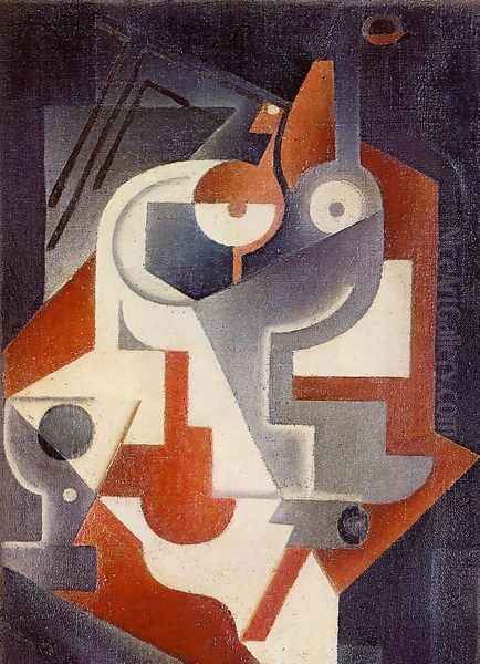 Newspaper, Glass and Pear Oil Painting by Juan Gris