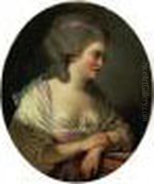 Portrait De Jeune Femme A La Rose Oil Painting by Pierre-Alexandre Wille