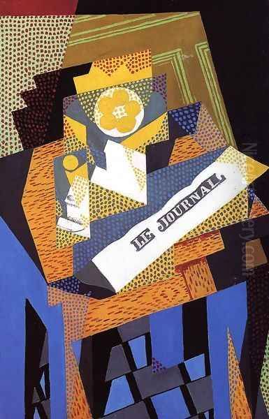 Newspaper and Fruit Dish Oil Painting by Juan Gris