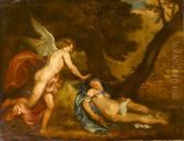 Cupid And Psyche Oil Painting by Thomas Willeboirts Bosschaert